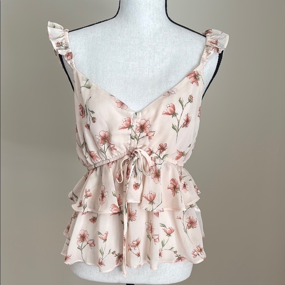 Forever 21 Babydoll Pink Floral Ruffle Blouse M - Picture 2 of 8